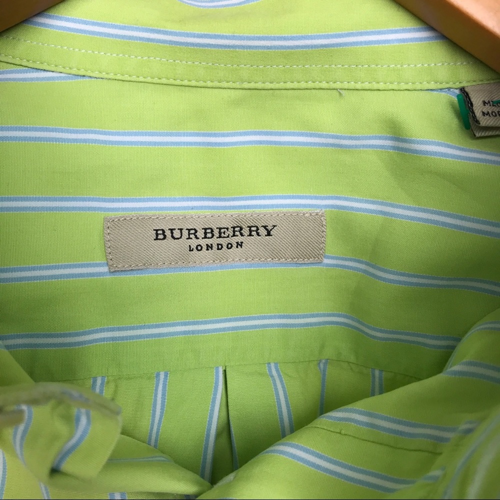 Authentic Burberry Green Striped Button-Down Shirt - image 5